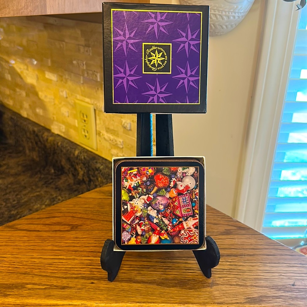 Christopher Radko Vintage Set Of 4 Christmas Kaleidoscope Cork Backed Coasters